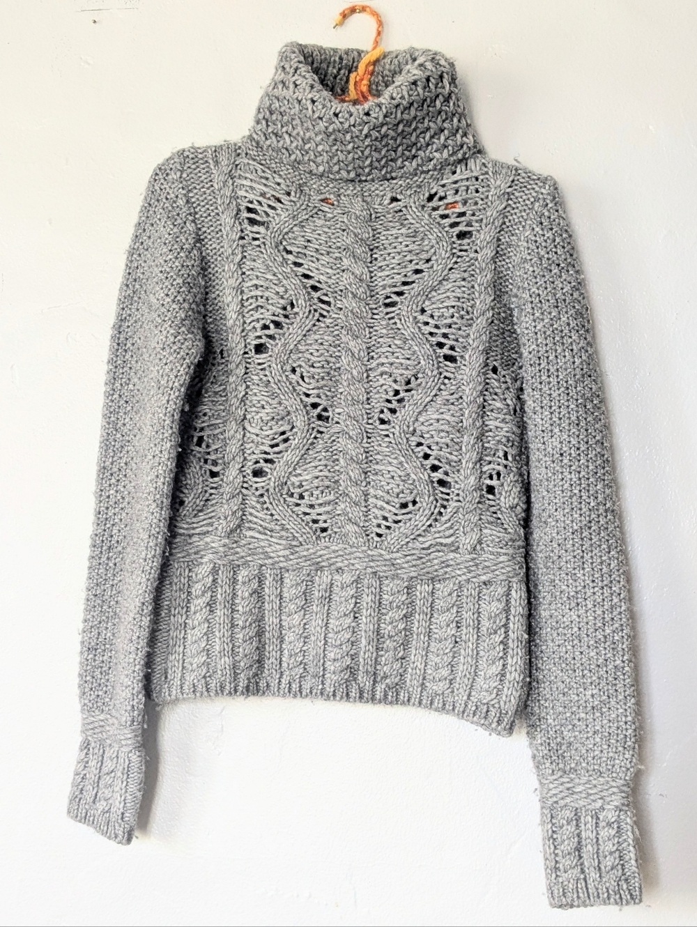 Authentic Moncler Grenoble Grey Chunky Cable Knit Turtleneck Sweater - Small